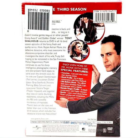 Monk - Season Three (DVD, 200, 4-Disc Set) New & Sealed - Picture 2 of 2